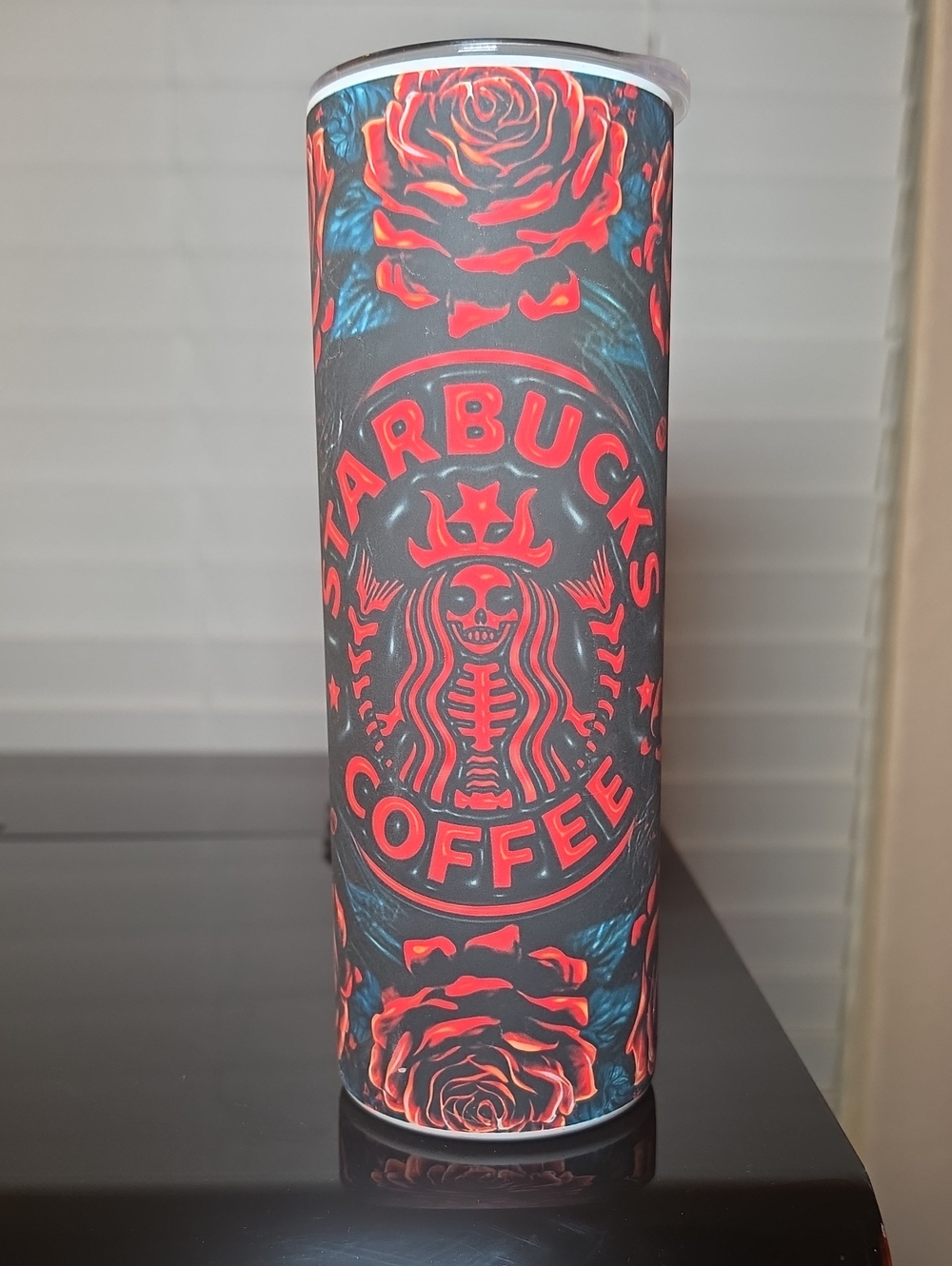 20oz Stainless Steel GLOW IN THE DARK Starbucks Red & Teal Rose Logo Tumbler